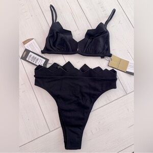 Vix Swim Bikini Set Solid Imani Tri Parallel Top and Imani Hot Pants Black NWT